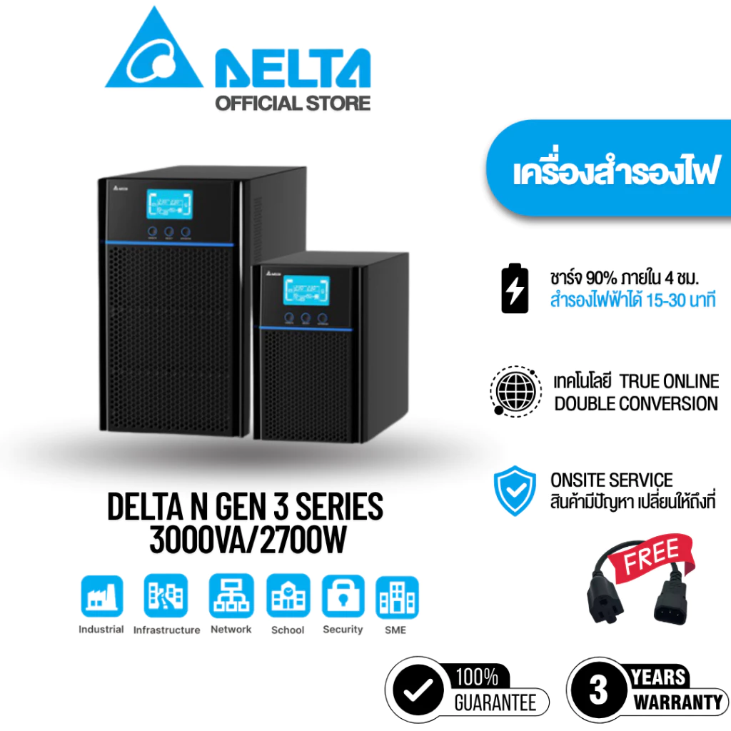 [สินค้าพร้อมส่ง] Delta UPS N Gen 3 Series 3000VA/2700W เครื่องสำรองไฟ [NX-3kVA]