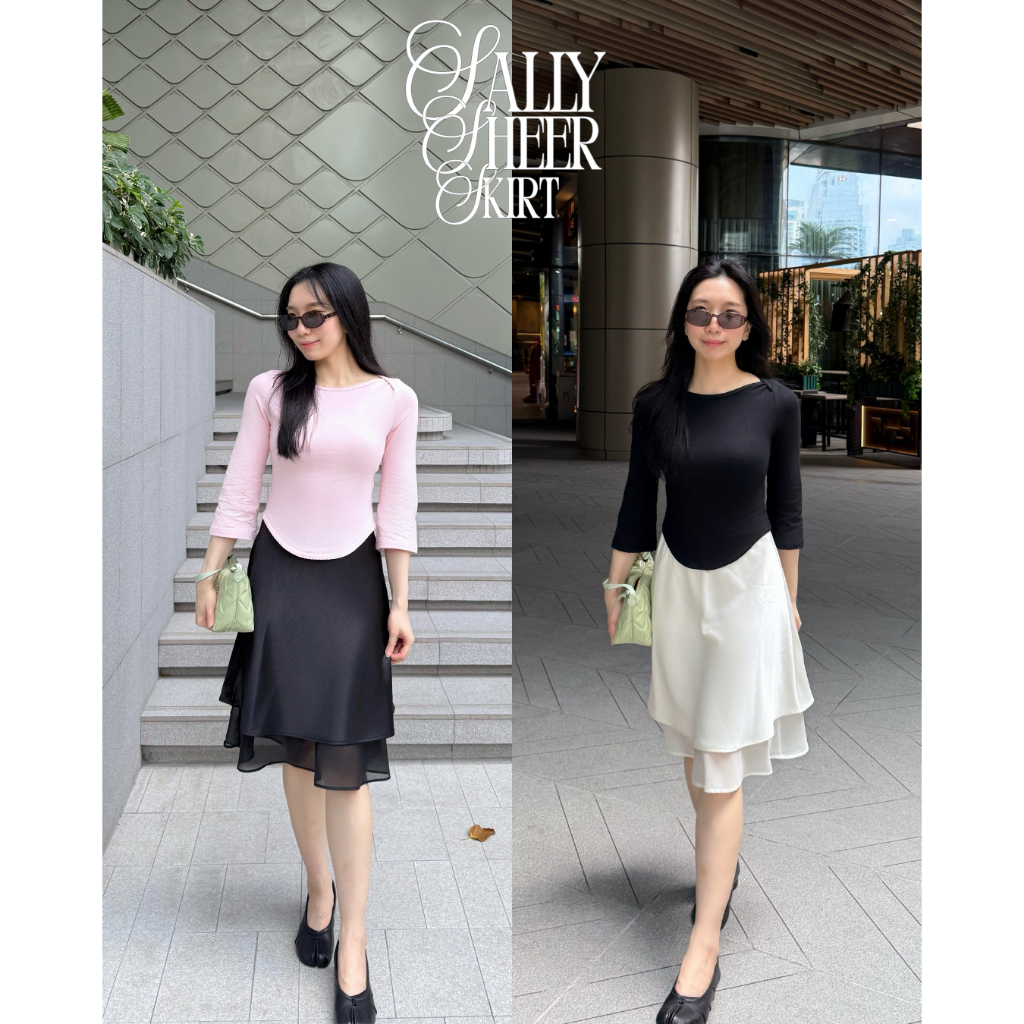 UIUI | SALLY SHEER SKIRT กระโปรงซาตินปลายซีทรู