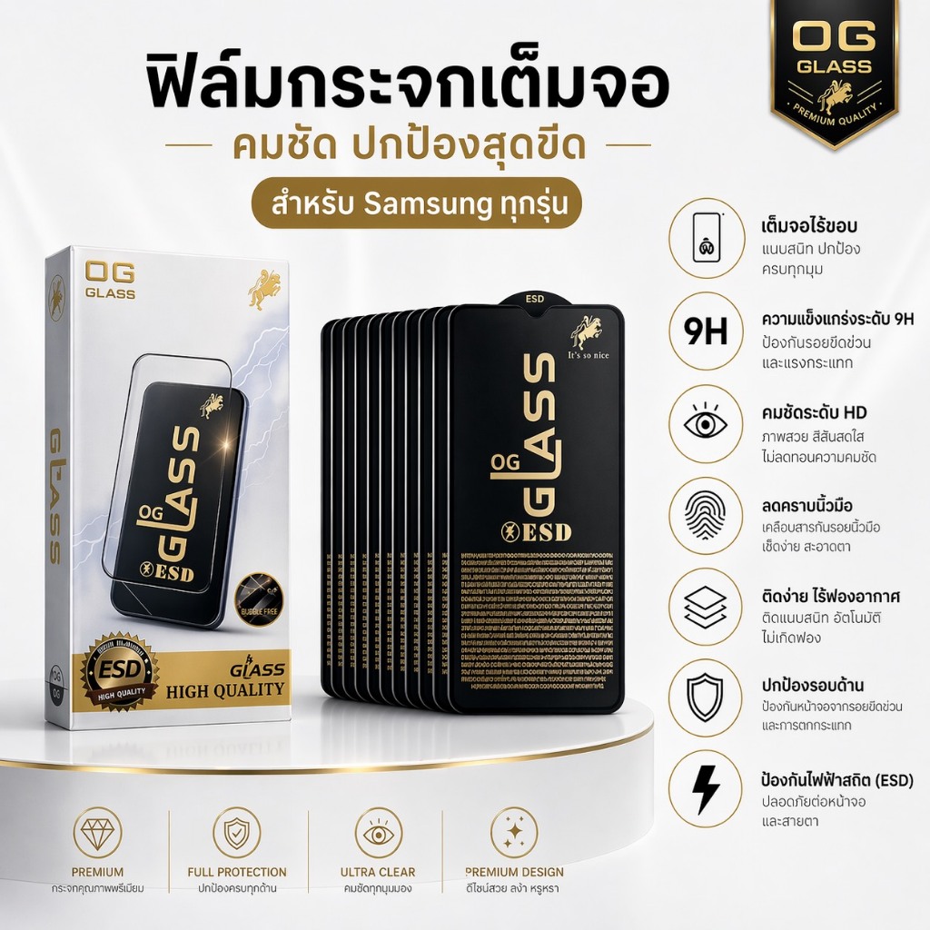 CJ168 (1กล่อง10ชิ้นราคาส่ง)ฟิล์มกระจกเต็มจอ แบบกล่อง งานOG สำหรับSamsung A16 A06 S24FE A22(5G)