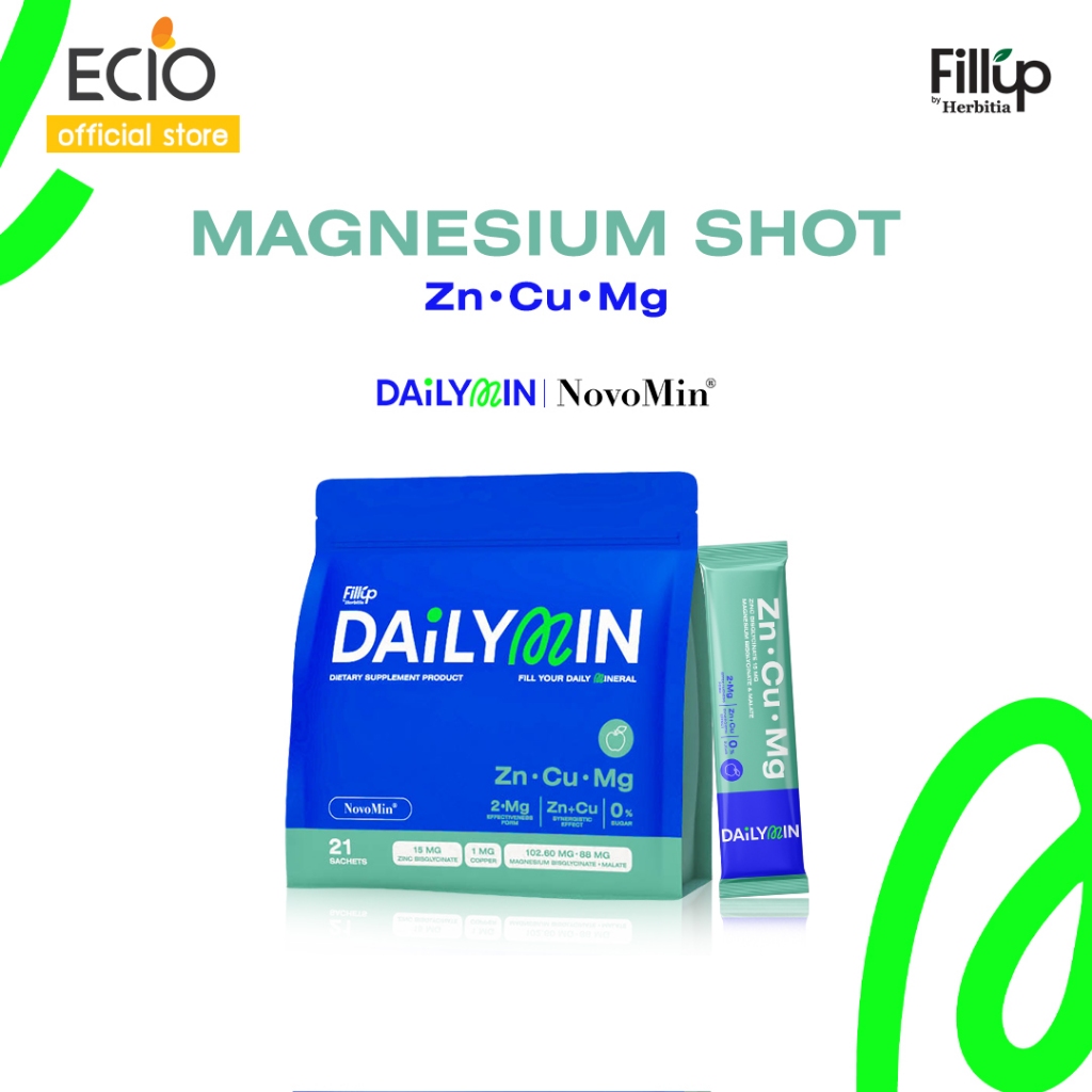 DAiLYMIN Zn•Cu•Mg - MAGNESIUM SHOT l Mg Bisglycinate & Malate 190.6 มก. แมกนีเซียมที่อร่อย รูปแบบกรอกปาก l 21 Sachets