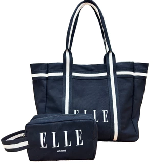 ELLE HOMME SHOPPING BAG ผ้าแคนวาส รุ่นแถมกระเป๋าใบเล็ก ปากกระเป๋าติดแป๊กแม่เหล็ก H8H014