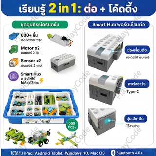 หุ่นยนต์โปรแกรมมิ่งเวอร์ชันล่าสุด WEDO2.0 บล็อกแบบอัปเกรด 600 ชิ้น แถมฟรีของขวัญ 5 แบบ（จากกรุงเทพฯ）