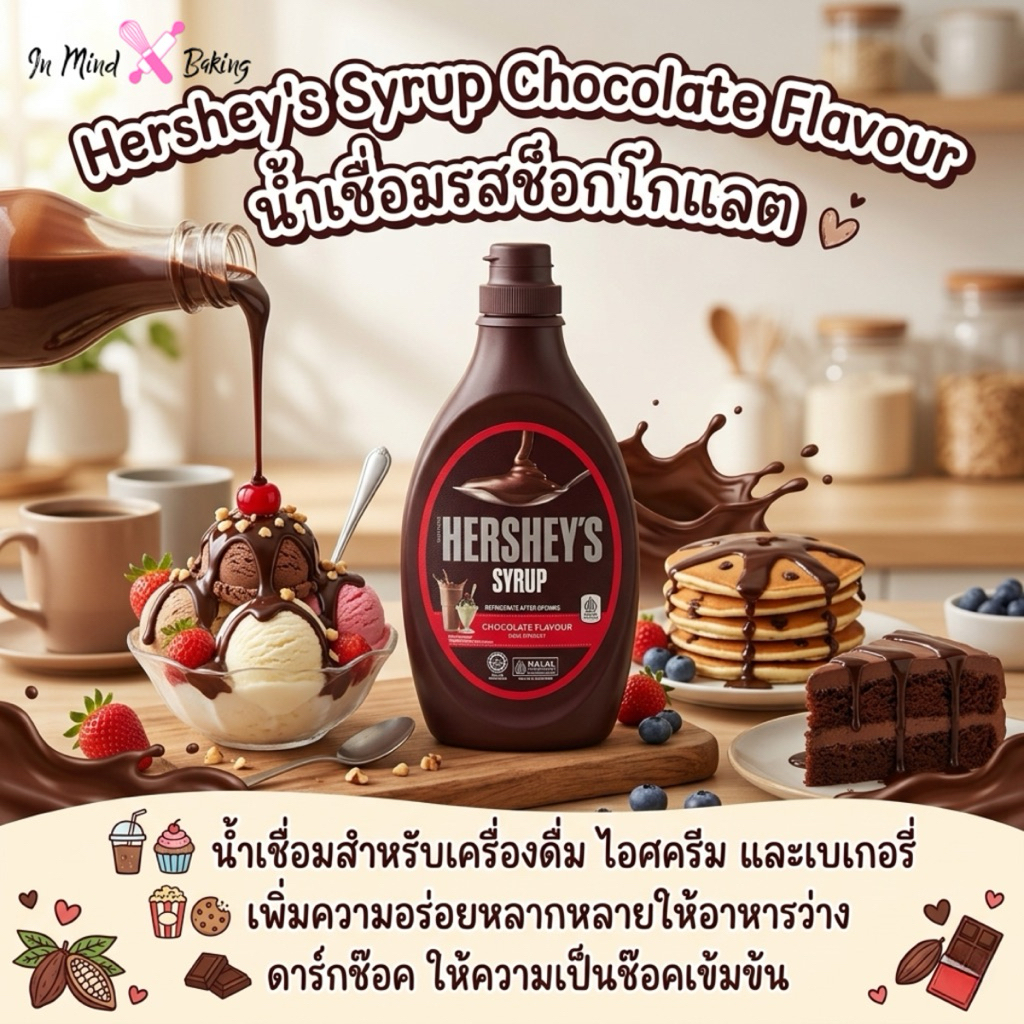 Hershey Syrup เฮอร์ชีส์ ไซรัป น้ำเชื่อมสำหรับเครื่องดื่ม ไอศครีม และเบเกอรี่ ขนาด 623 กรัม รสช็อกโกแลต สตรอเบอร์รี่ ราคา ถูกที่สุด ดีลบีเคเค แกลเลอรีภาพที่ 3