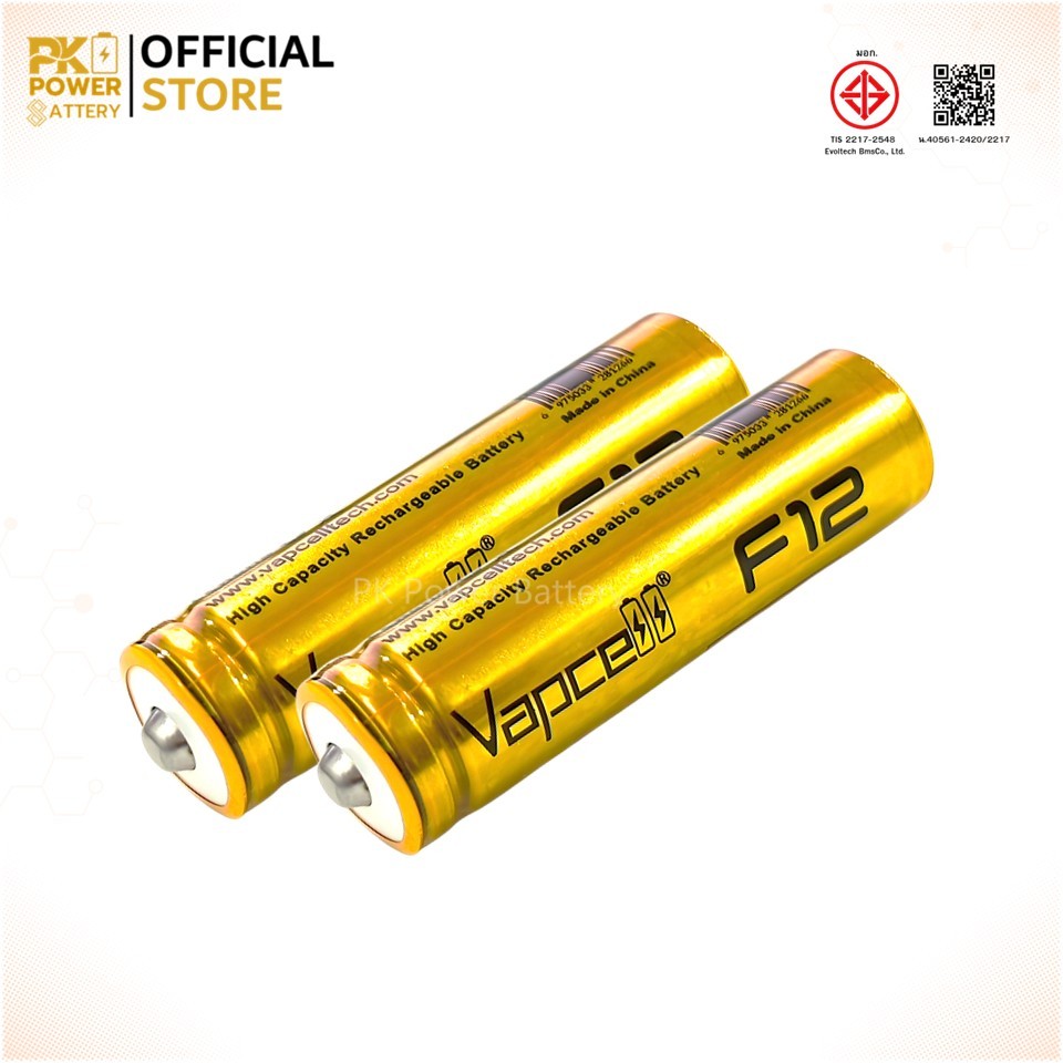 (หัวนูน) Vapcell ถ่านชาร์จ F12 14500 3.7V 1250mAh สีทอง