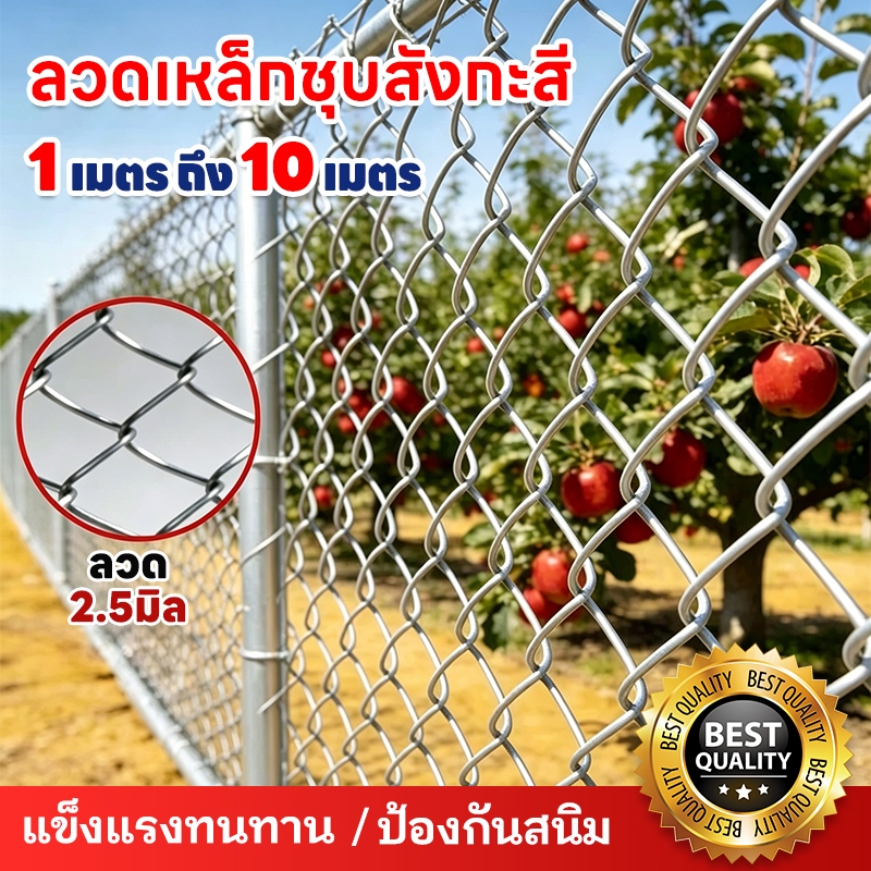 ลวดตาข่ายถักChain link Fence ยาว10m ช่องตา2.0" สูง0.8m 1.2m 1.5m 1.8m รั้วล้อมสวน ล้อมบ้าน รั้วเหล็กสำเร็จรูป ตาข่ายเหล