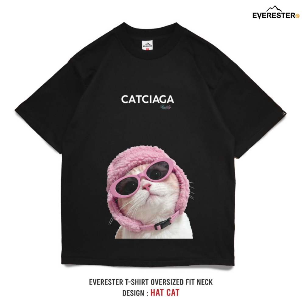 EVERESTER เสื้อยืด Oversized คอฟิต Heavy Cotton เสื้อผู้ชาย CatCiaGa ดำ เสื้อผ้าผู้ชาย EXP