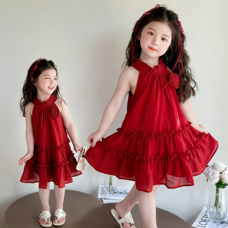 jqk ชุดเดรส กระโปรงเด็กผู้หญิง (สีแดง) รุ่น LL102