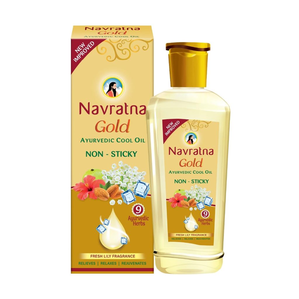 Navratna Gold Ayurvedic Cool Oil | Goodness of Almonds | Non-Sticky and Fresh Lily Fragrance | 45ml