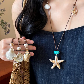 สร้อยคอ necklace สไตล์เกาหลี ins จี้ เปลือกหอย ปลาดาว หอยสังข์ สำหรับผู้หญิง y2k สวย ชายหาด วันหยุดพักผ่อน COD