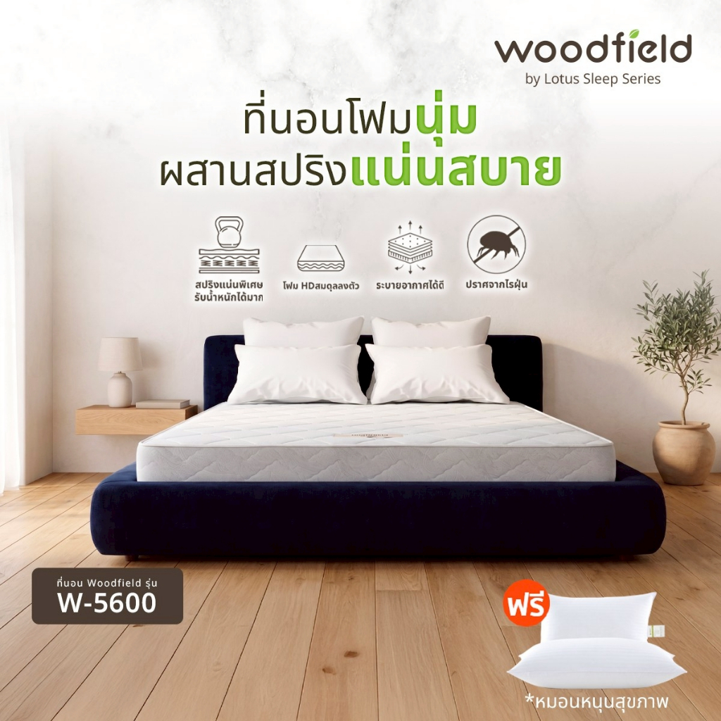 Woodfield ที่นอน รุ่น W-5600 โฟมนุ่มผสานสปริงแน่นสบาย หนา 8 นิ้ว ฟรีหมอนกันไรฝุ่น ส่งฟรี
