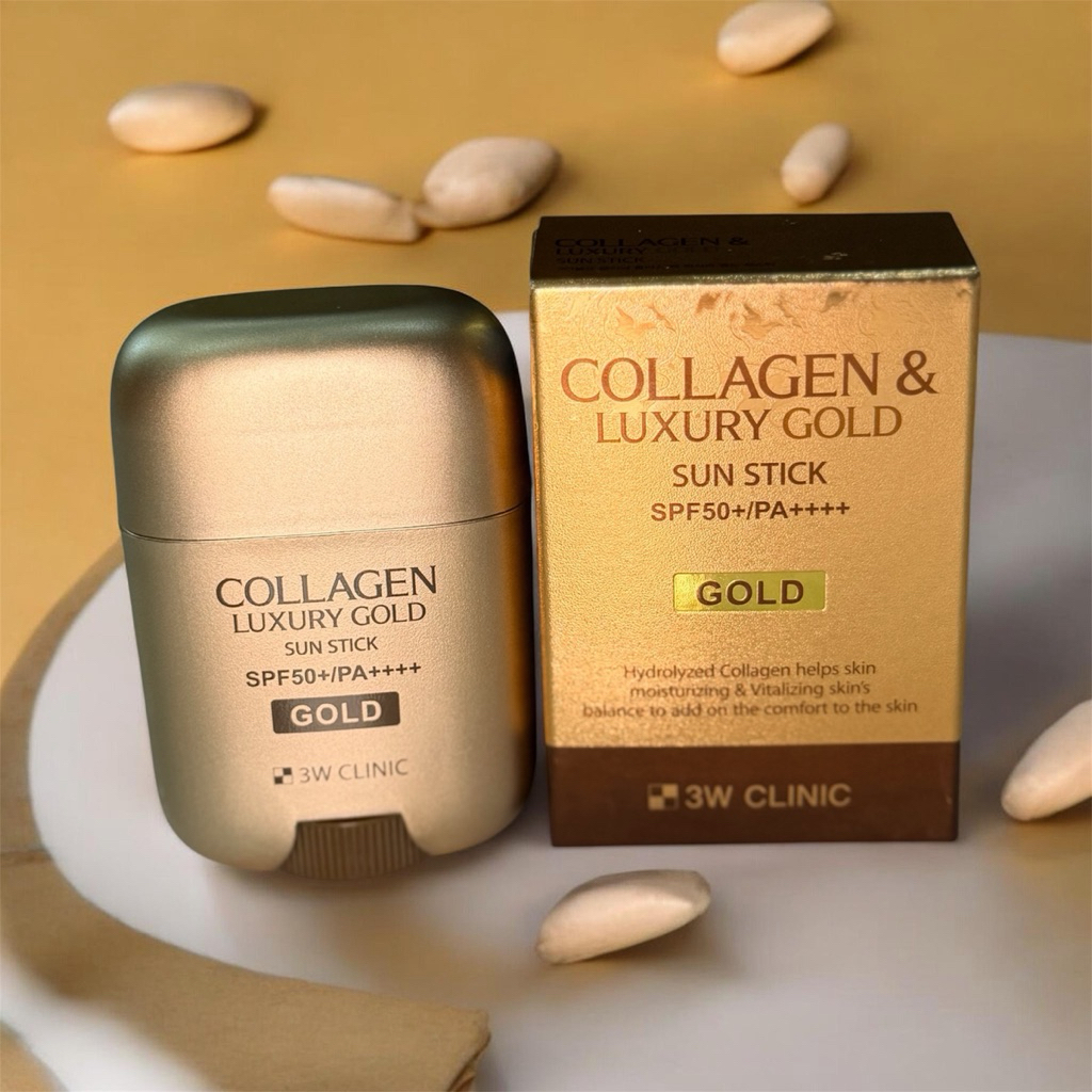 กันแดดสติ๊กทองคำ 3W Clinic COLLAGEN GOLD ปกป้อง SPF50+ PA++++ ผสมคอลลาเจนเข้มข้น ผิวฉ่ำเงา ไม่มันวาว