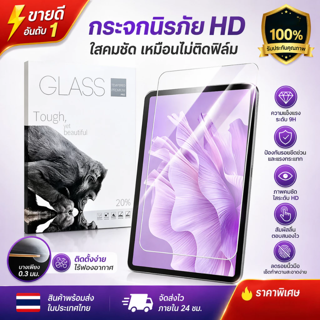 ฟิล์มกระจกใสนิรภัย สำหรับ ไอแพด Gen 5/6/7/8 /9 Air1/2/3/4/5 Mini 1/2/3/4/5 iPad Por 10.5/11(2018/2020) ไอแพดเจน /7/8/9.