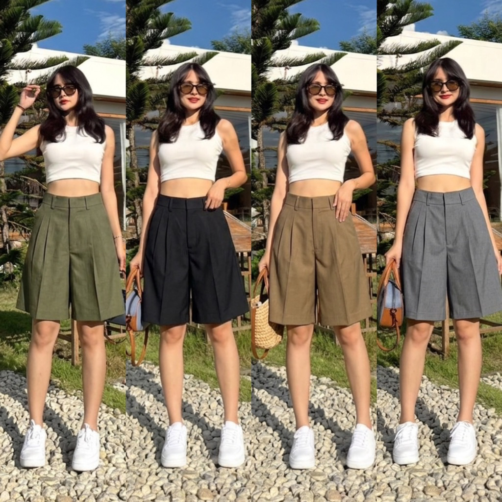 💜 𝐍𝐄𝐖  𝐀𝐑𝐑𝐈𝐕𝐀𝐋𝐒💜S-XXXLกางเกง3ส่วนเอวสูงแต่งหูเข็มขัดทรงสวยมากๆพร้อมส่ง🎀🛍️