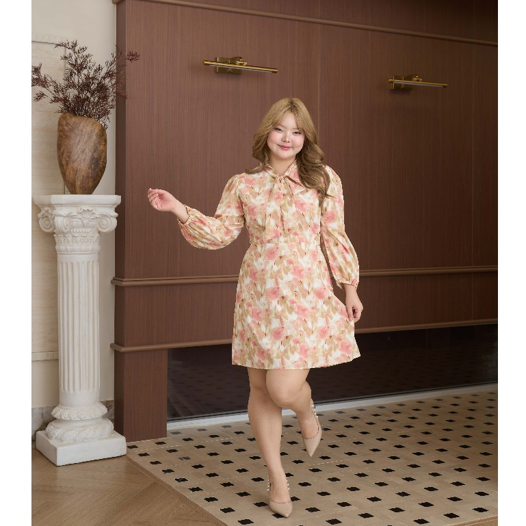 Pixie Bow Dress (Pink) เดรสแขนยาว เดรสโบว์ เดรสผูกโบว์