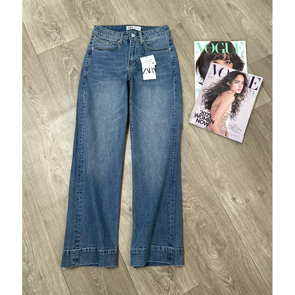 ZA..RA wide leg jeans กางเกงยีนส์เข้มฟอก เอวสูง เอวยืด ผ้ายืดนิดๆ งานสวย