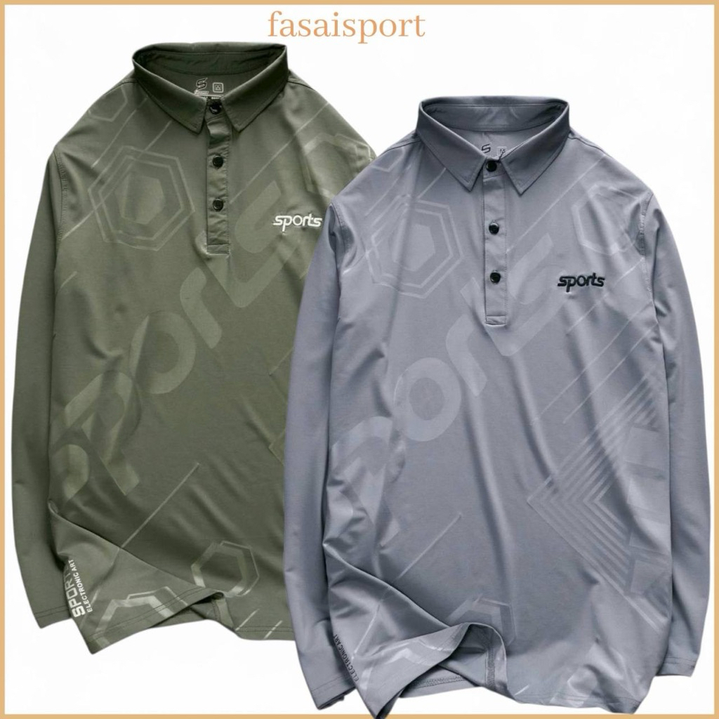 เสื้อโปโลแขนยาว ปักsportsดีไซน์สวยทันสมัยใส่ได้ทั้งชาย-หญิง