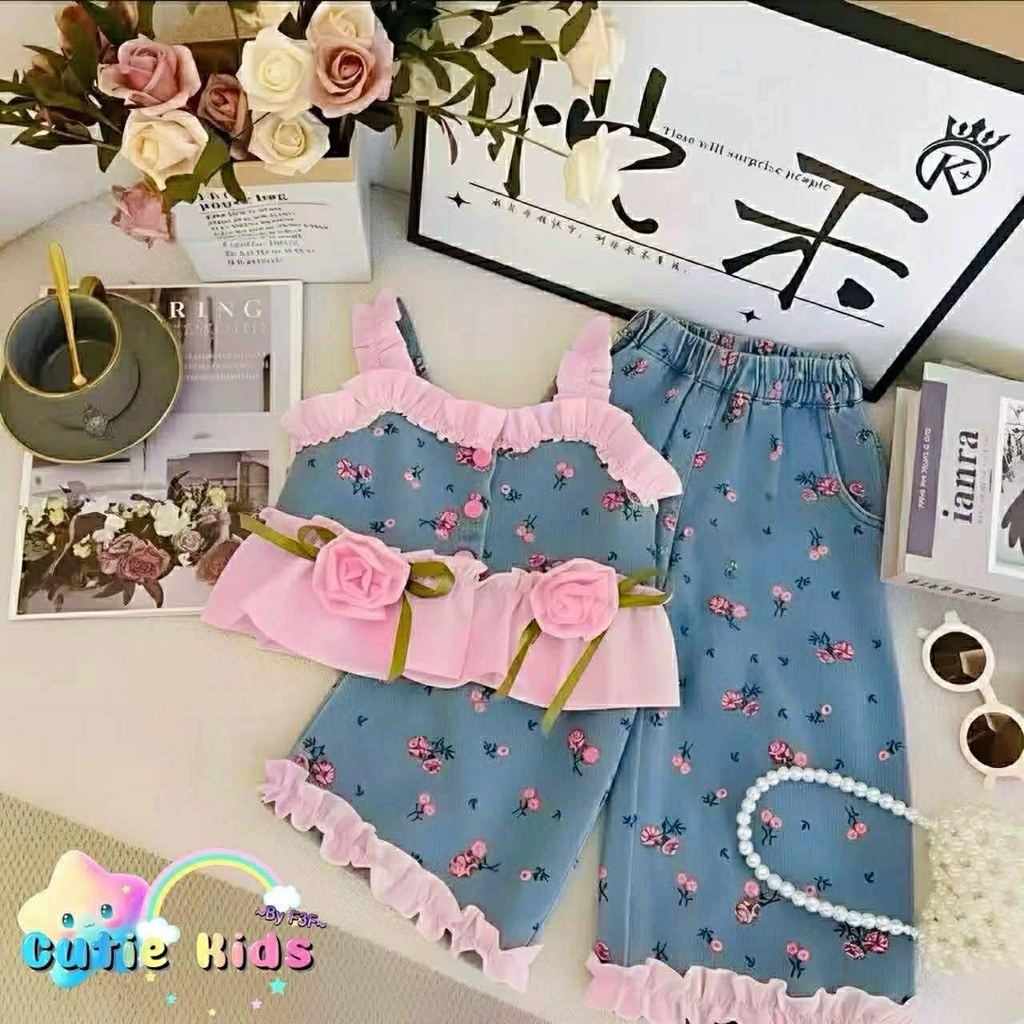 แฟชั่นลูกสาวชุดผ้ายีนส์งานลายดอกไม้สีสันน่ารัก