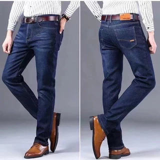 Men Slim Fit jeans ยืดกางเกงยีนส์ผ้าที่ดีที่สุด กางเกงยีนส์คุณภาพสูงสีดําและสีน้ําเงิน