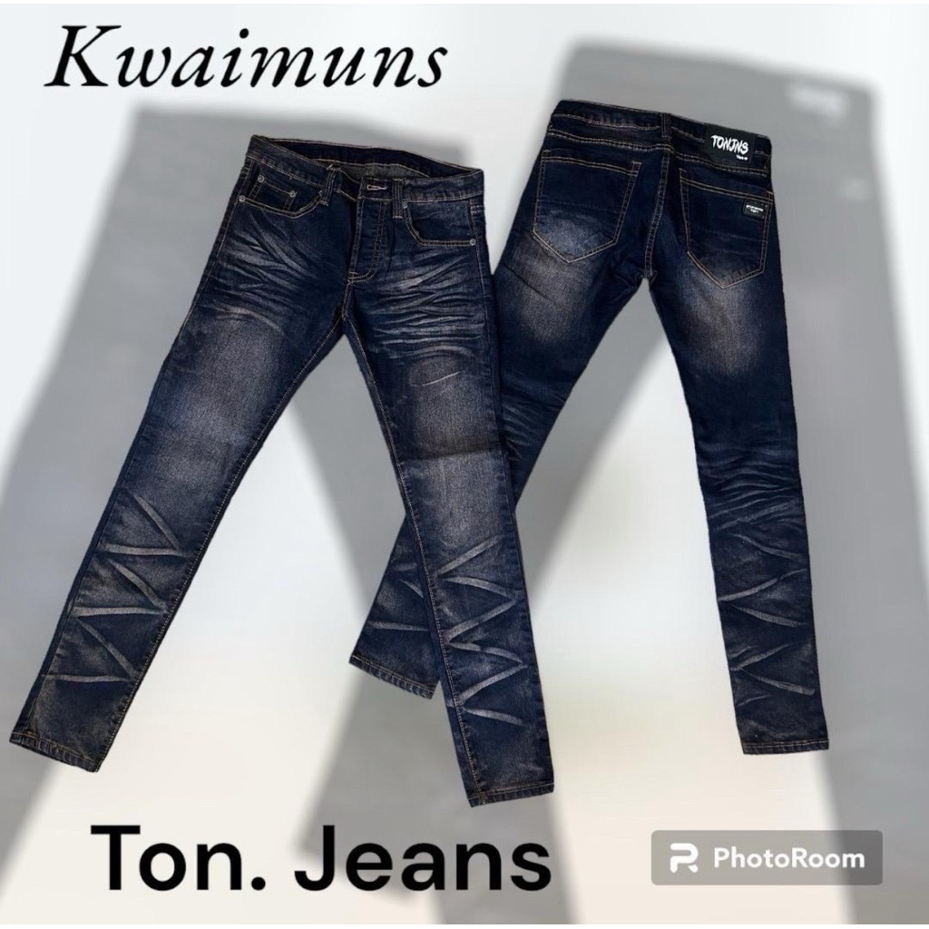 มาใหม่👖กางเกงยีนส์ผู้ชายเดฟยืดสีสนิมเฟดปลายขา Ton รหัสKm049