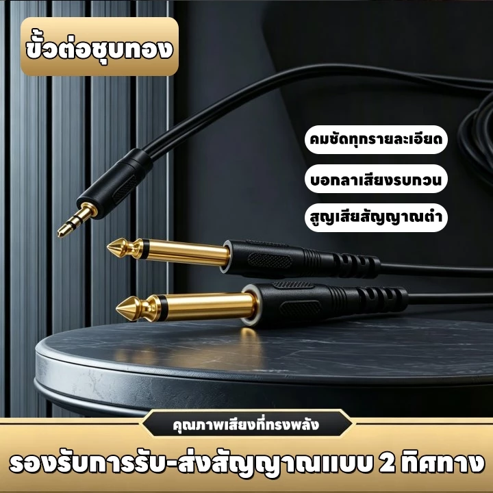 สายสัญญาณเสียง สายแจ็คกีต้าไฟฟ้า 3.5 มม.TRS ถึง Dual 6.35 มม.สเตอริโอแจ็ค สาย AUX 2 Mono 6.5mm สำหรับ ลำโพง Mixer กีตาร์