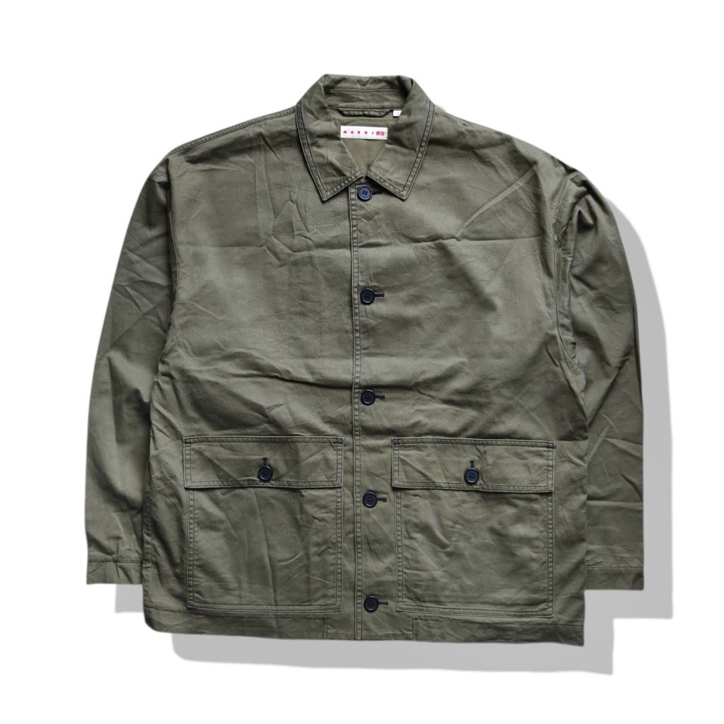 Uniqlo X Marni Collaboration Olive Green Oversized Utility Jacket(XL) มือสอง รอบอก 50”