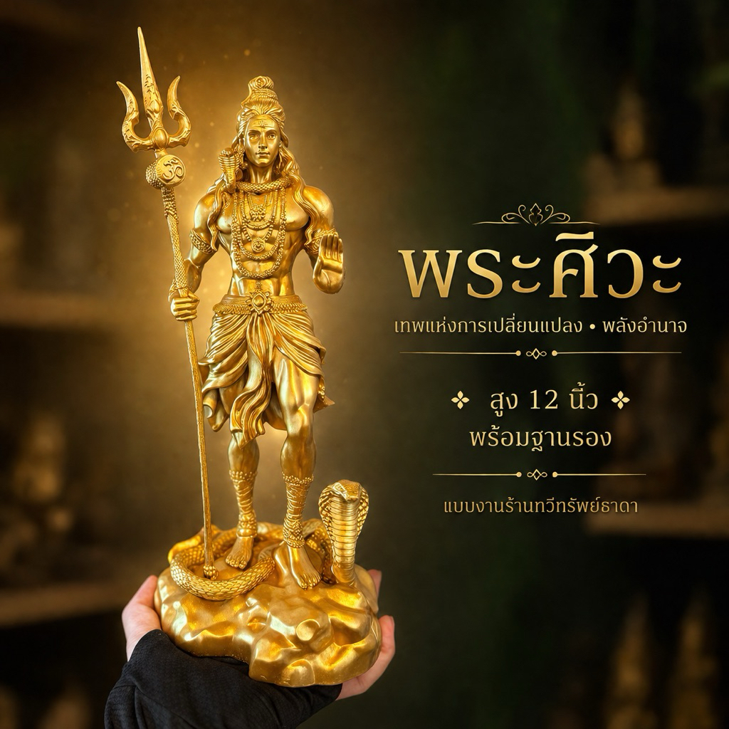 🪐พระศิวะ 3 สี มหาเทพผู้ปกป้อง คุ้มครอง และนำพาความสำเร็จ แร่เหล็กน้ำพี้ สูง 12 นิ้ว พร้อมฐานรอง