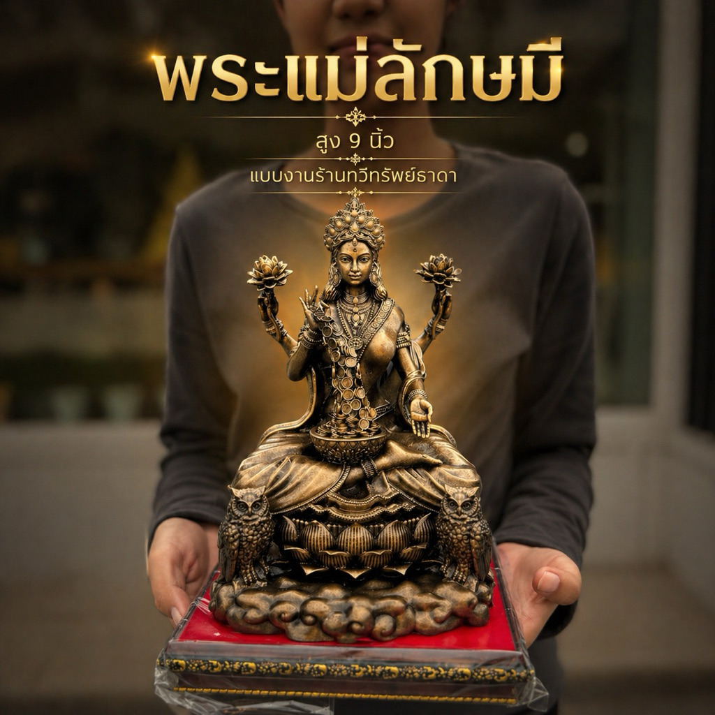 ใหม่!! พระแม่ลักษมี 2 สี นั่งประทานรัก&ทรัพย์ สูง9นิ้ว แร่เหล็กน้ำพี้ พร้อมฐานรอง แบบงานของร้านทวีทรัพย์ธาดา