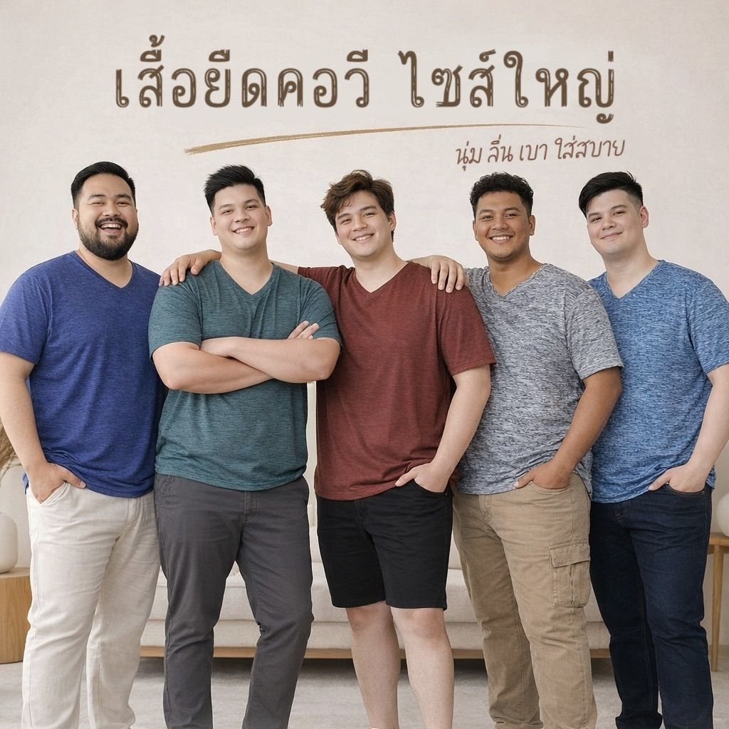 เสื้อยืดคอวี ไซส์ใหญ่ พิมพ์ลาย รอบอก 52-64 นิ้ว ✅ รหัสโค้ดลดรูปที่2 ✅ ผ้าไมโครพรีเมี่ยม ใส่สบาย ไม่ต้องรีด