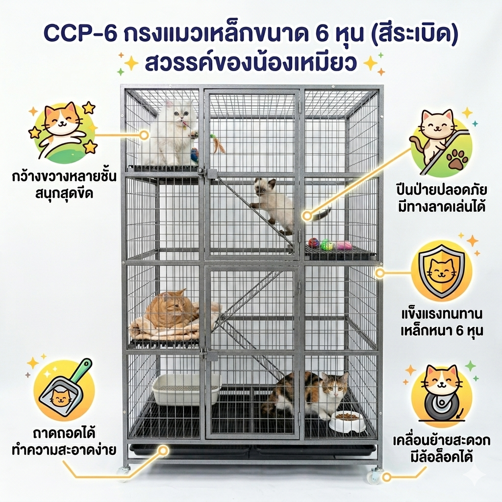 ⭐CCP-6 กรงแมวเหล็ก​แป๊ปขนาด 6 หุน