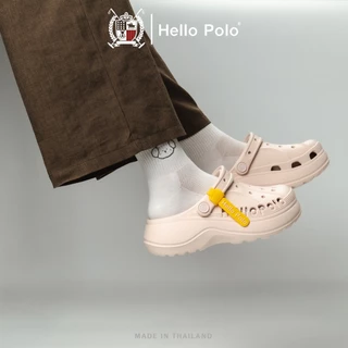 Hello Polo รองเท้าหัวโตส้นตึก HP8067 รองเท้าแบบสวม ดีไซน์เก๋พร้อมแถบสีเหลืองสุดชิค เมดอินไทยแลนด์