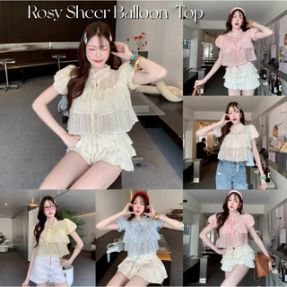 (อก28-34) เสื้อคอผูกโบว์แขนบอลลูนผ้าโรซี่ เสื้อแขนบอลลูน ใส่แล้วดูน่ารักลูกคุณหนูมาก