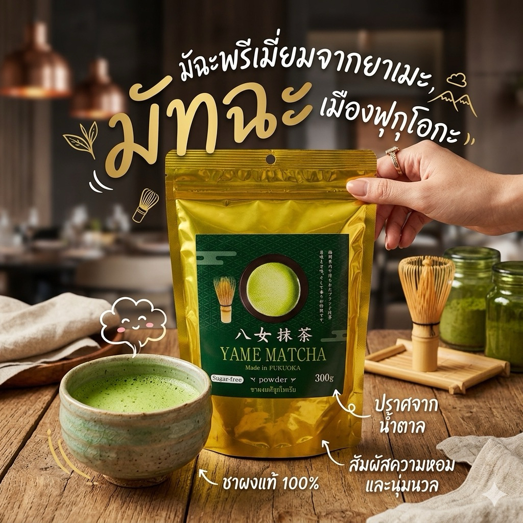 ‼️ร้านนี้ถูกที่สุด‼️เพียวมัทฉะ Yame Matcha Powder made in Fukuoka 300 กรัมถุงใหญ่ ออกฟลอรัลไม่ฝาดไม่ขม
