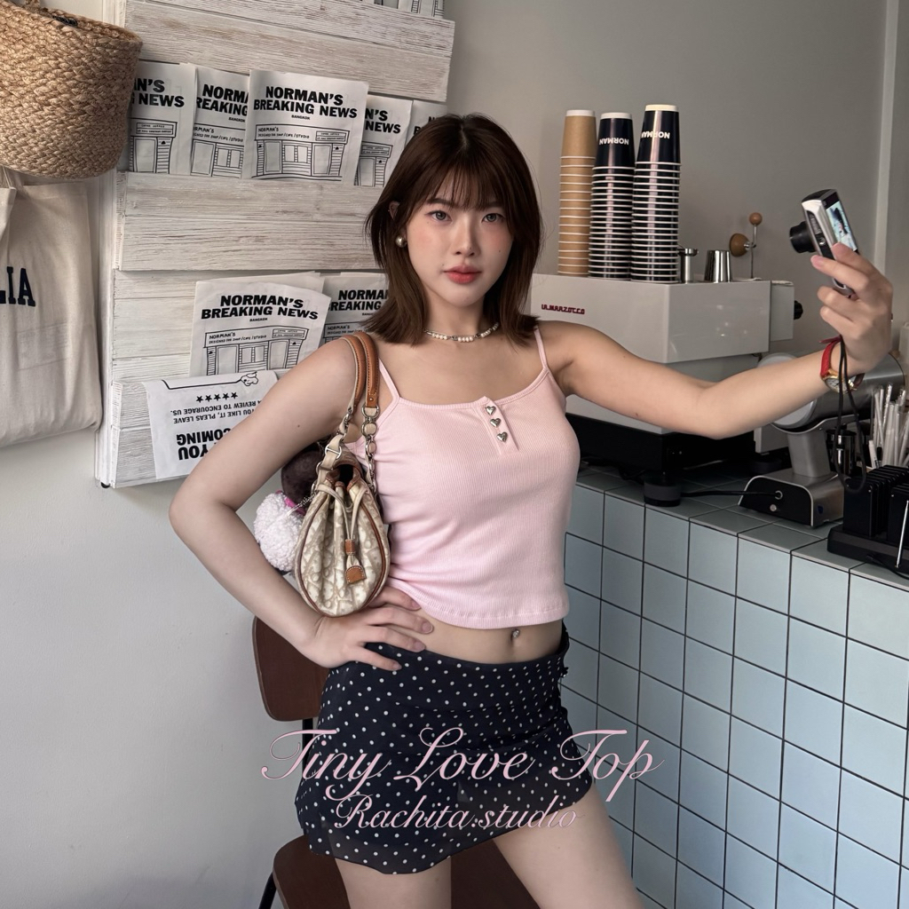 Rachita.studio - Tiny Love Top สายเดี่ยวน่ารัก กระดุมหัวใจ