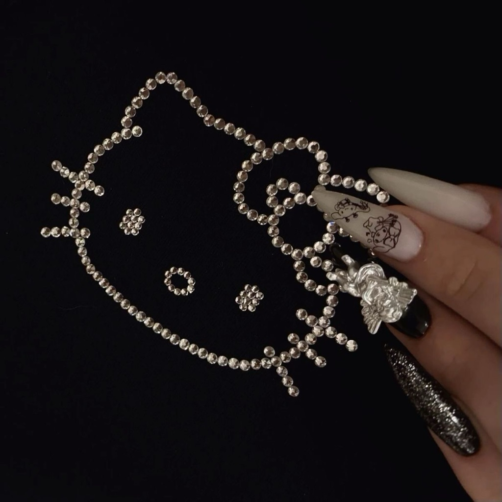 เพชรรีดร้อน พร้อมส่ง ลายแมว ตัวอักษร น่ารัก ตกแต่งเสื้อผ้า พื้นผิวผ้า