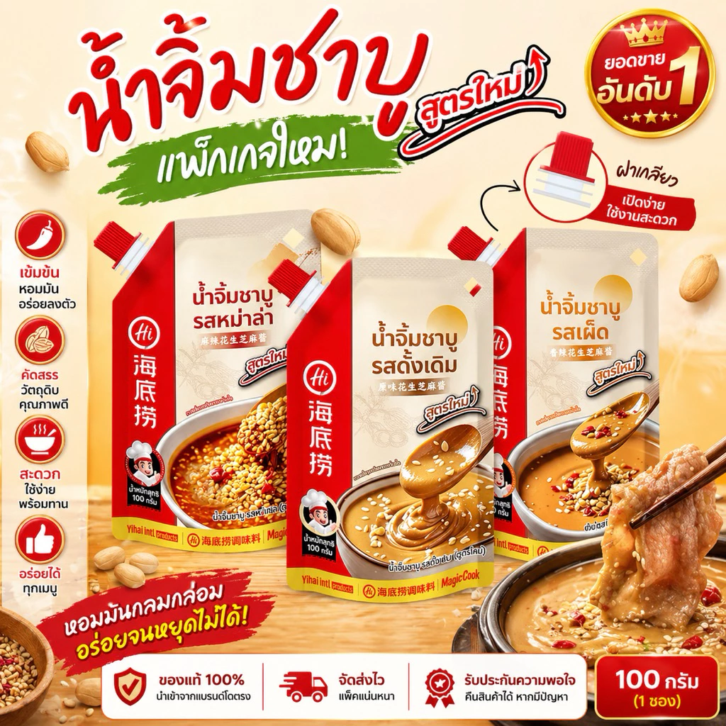 New!! น้ำจิ้มไหตี่เลาโฉมใหม่ พร้อมฝาเกลียว เข้มข้นหอมงาและถั่ว (100กรัม)