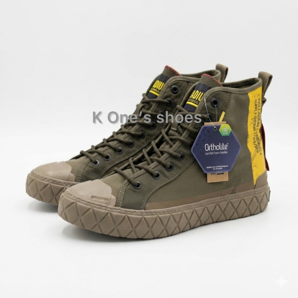 PALLA ACE SUPPLY MID  MEN /WOMEN /BIG KIDS สีเขียว รองเท้าผ้าใบหุ้มข้อ เย็บพื้น (ไม่มีกล่อง)
