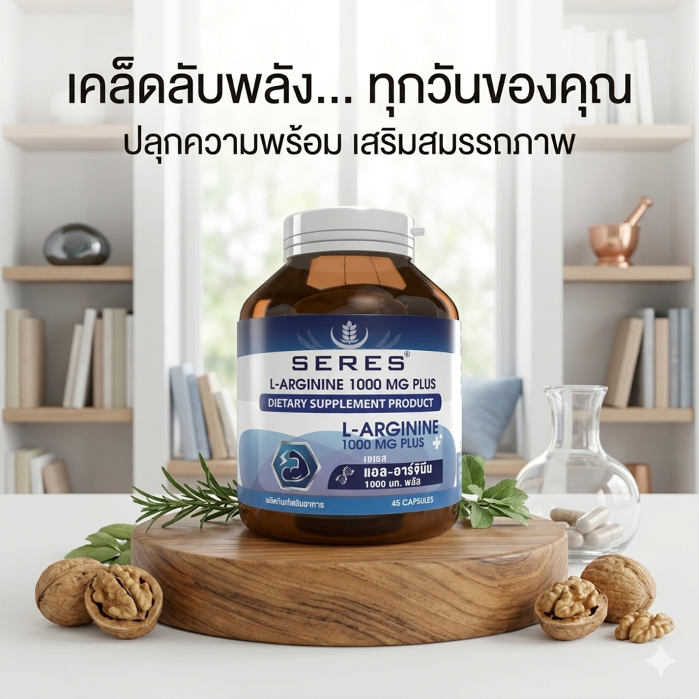 ของแท้! SERES L-Arginine 1000 mg ตัวช่วยฟื้นฟูร่างกาย พักผ่อนน้อย อ่อนเพลียง่าย เสริมพลังชาย-หญิง 45 แคปซูล