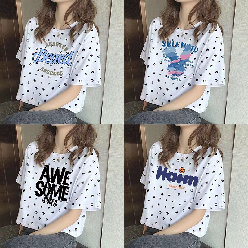 เสื้อครอปคนอ้วนไซส์ใหญ่ Oversize เสื้อผ้าวัยรุ่นน่ารัก กําลังฮิตใหม่ล่าสุด เสื้อยืดหญิงแขนสั้นแบบหลวมไตล์เกาหลีแฟชั่น