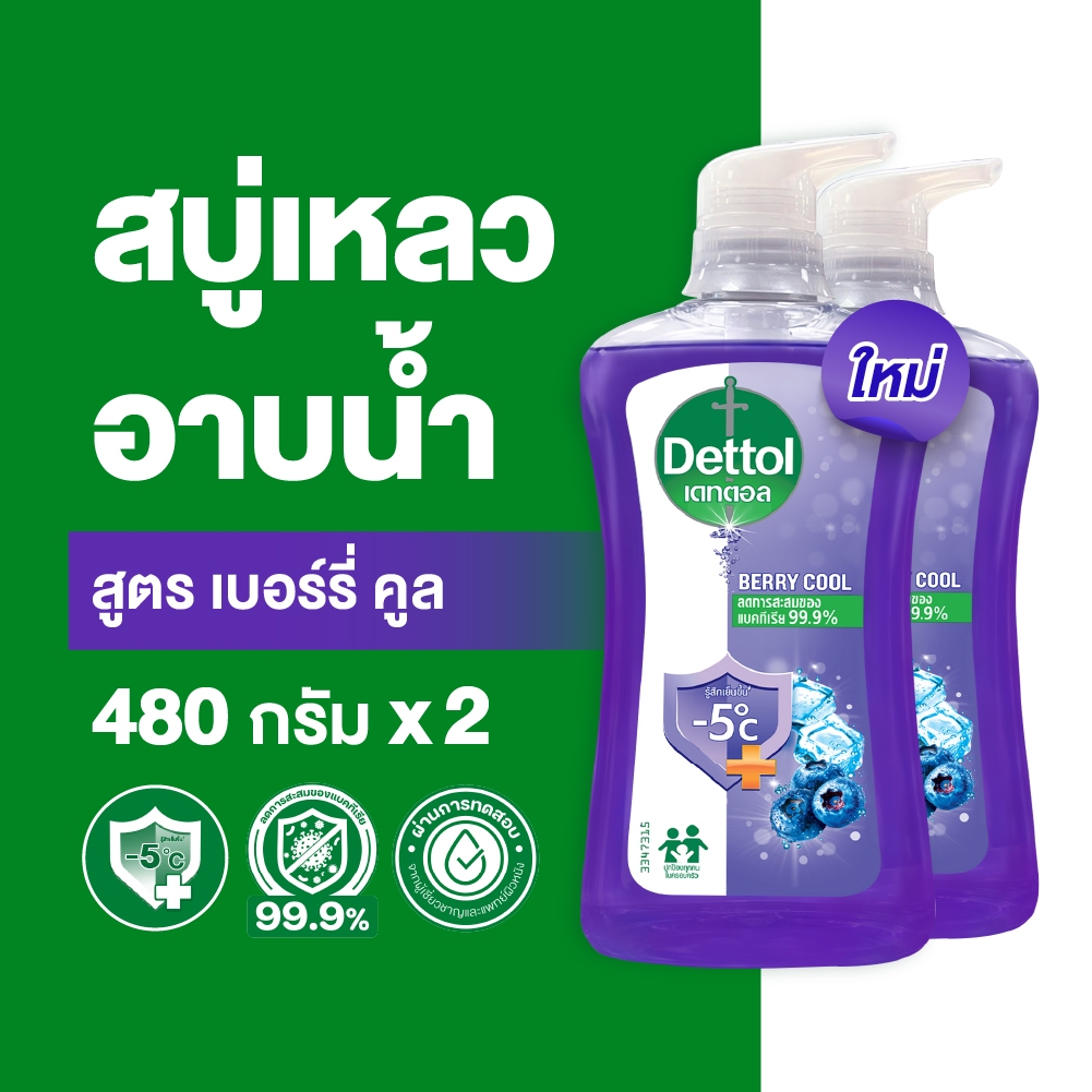 [แพ็ค2]Dettol เดทตอล เจลอาบน้ำ สบู่เหลวเดทตอล แอนตี้แบคทีเรีย สูตรเบอร์รี่ คูล 480กรัม Shower Gel Berry Cool 480g.X2