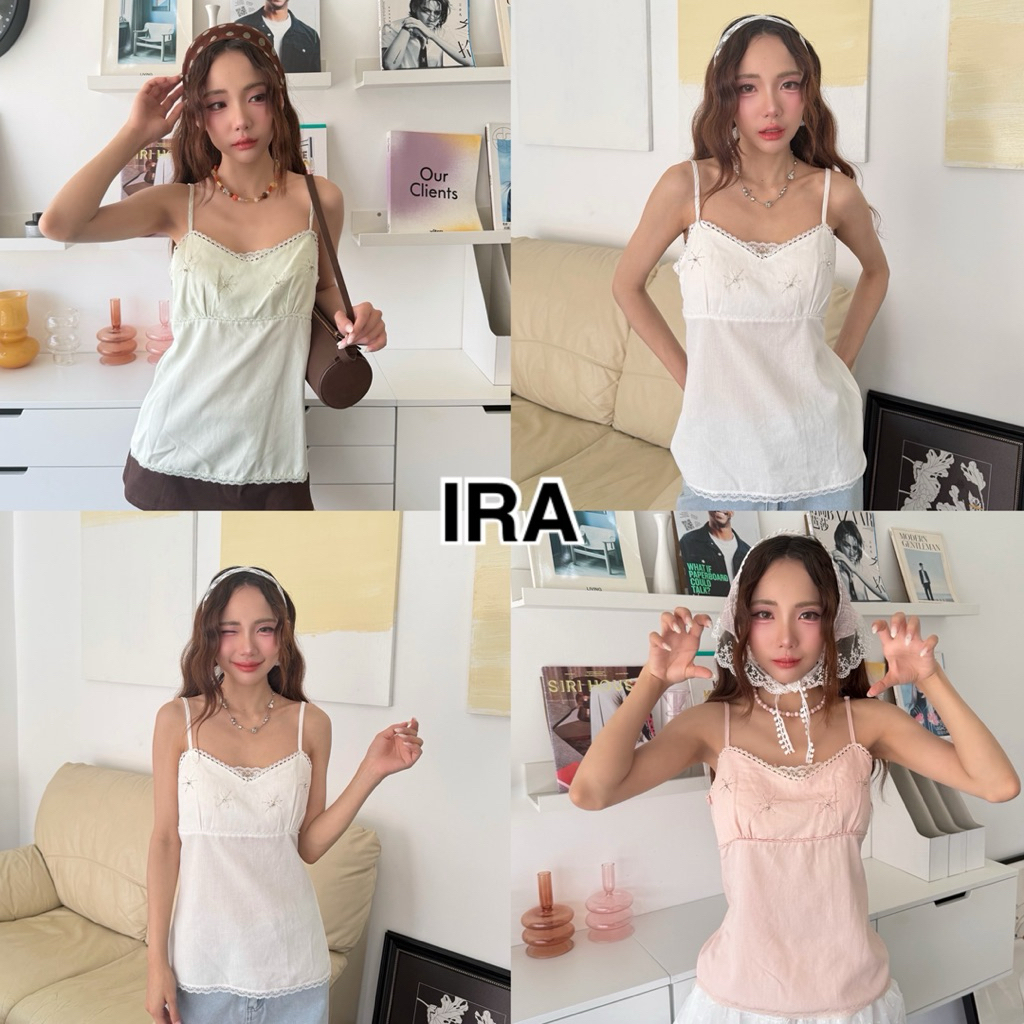 BY IRA (2026-121)Twinkle Top-เสื้อสายเดี่ยวเลเยอร์ตกแต่งลูกไม้ / ปักลูกปั