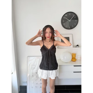 BY IRA (2026-129)Selena Top เสื้อสายเดี่ยวซาตินแต่งขอบลูกไม้ (ปรับสายได้)