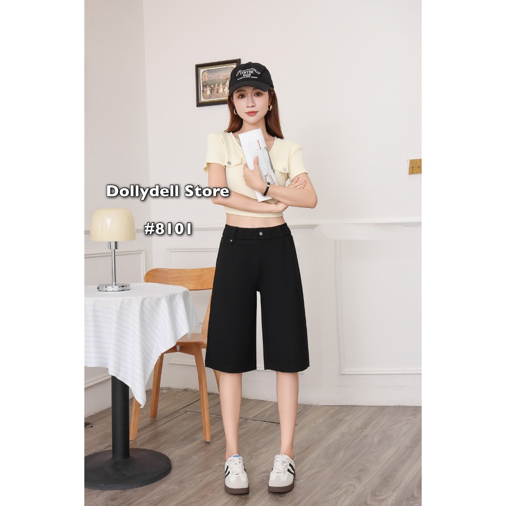 กางเกงทรงตรง5ส่วนDolly รุ่น#8101 เอวยางยืด เนื้อผ้ายืดได้คุณภาพดีใส่สบายทรงสวย