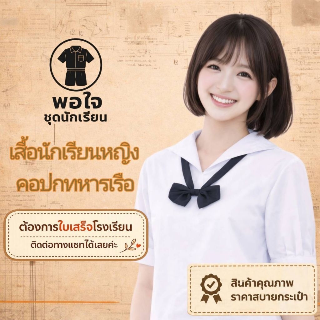 เสื้อนักเรียนหญิง​ คอปกทหารเรือ​ ชั้นมัธยมต้น
