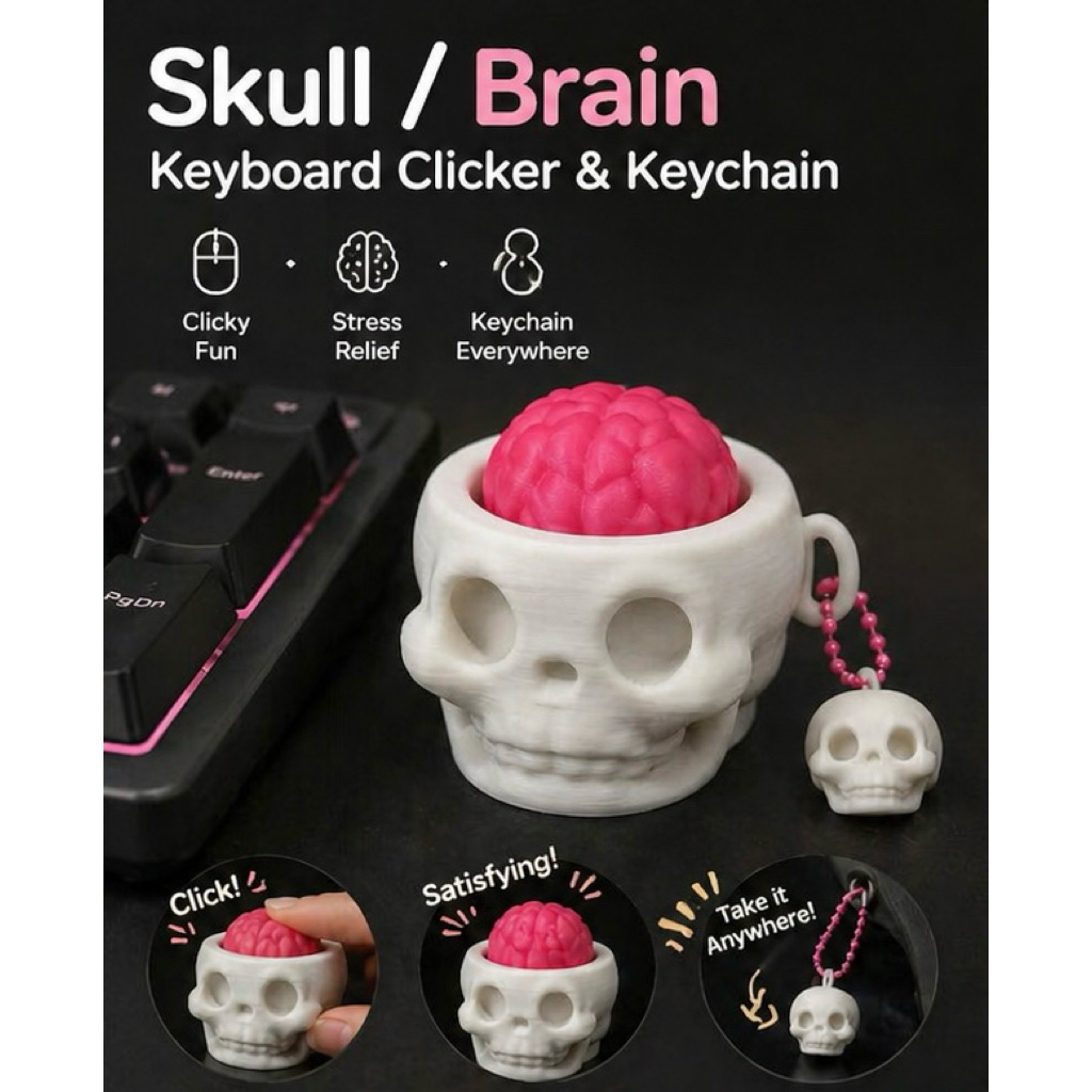 Skull / Brain Keyboard Clicker & Keychain