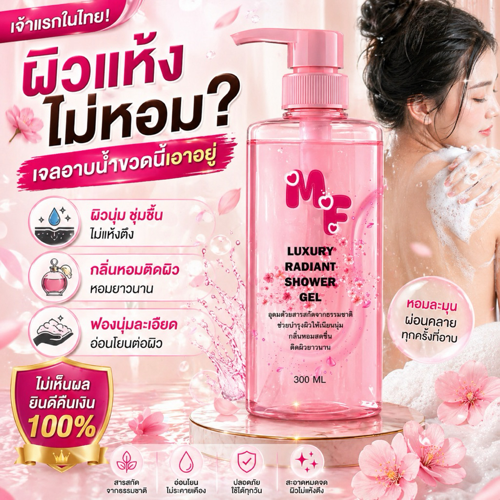 MF ครีมอาบน้ำ+ เซรัม+โลชั่นไม่ต้องใช้น้ำหอม หอม ทั้งวันตัวเดียวครบจบในขวดเดียว