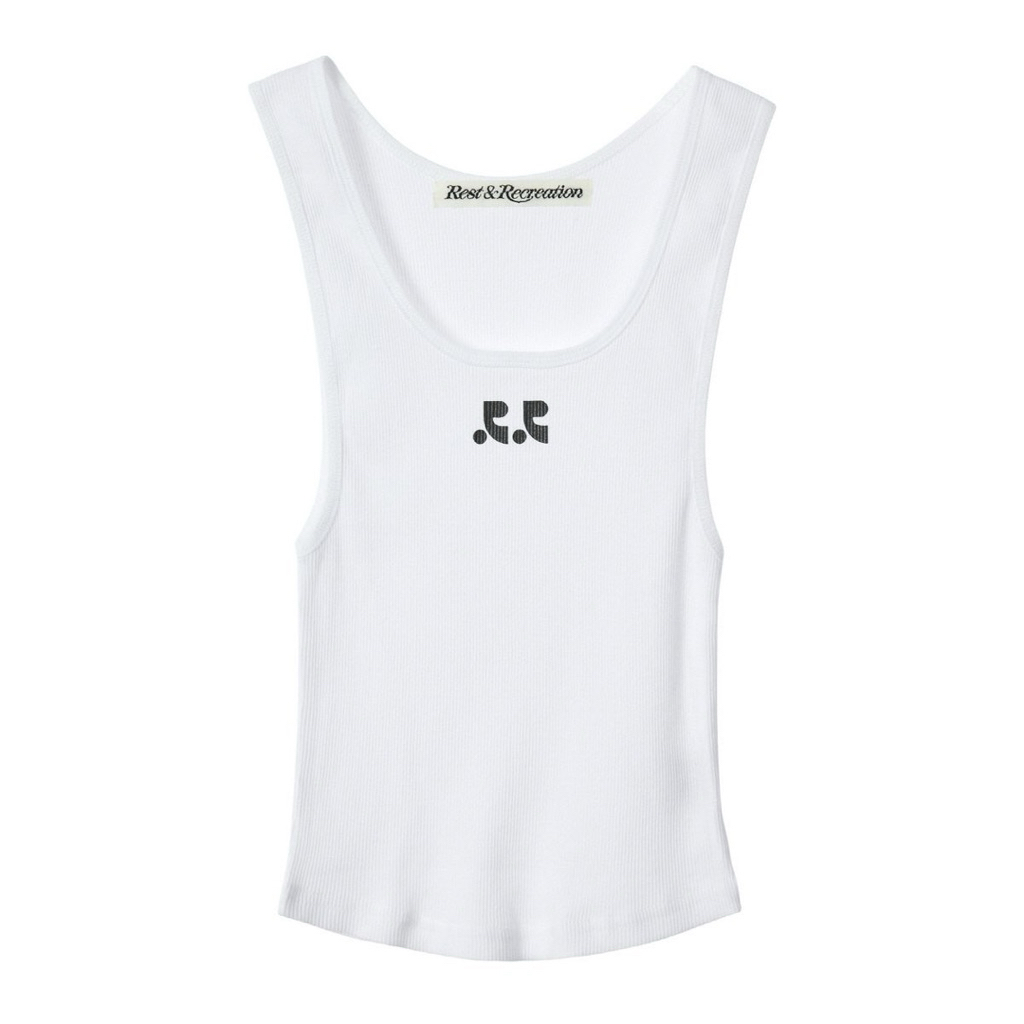 พร้อมส่ง ISED ONCE REST & RECREATION RR LOGO SHORT TANK TOP - WHITE แบบ JENNIE BLACKPINK