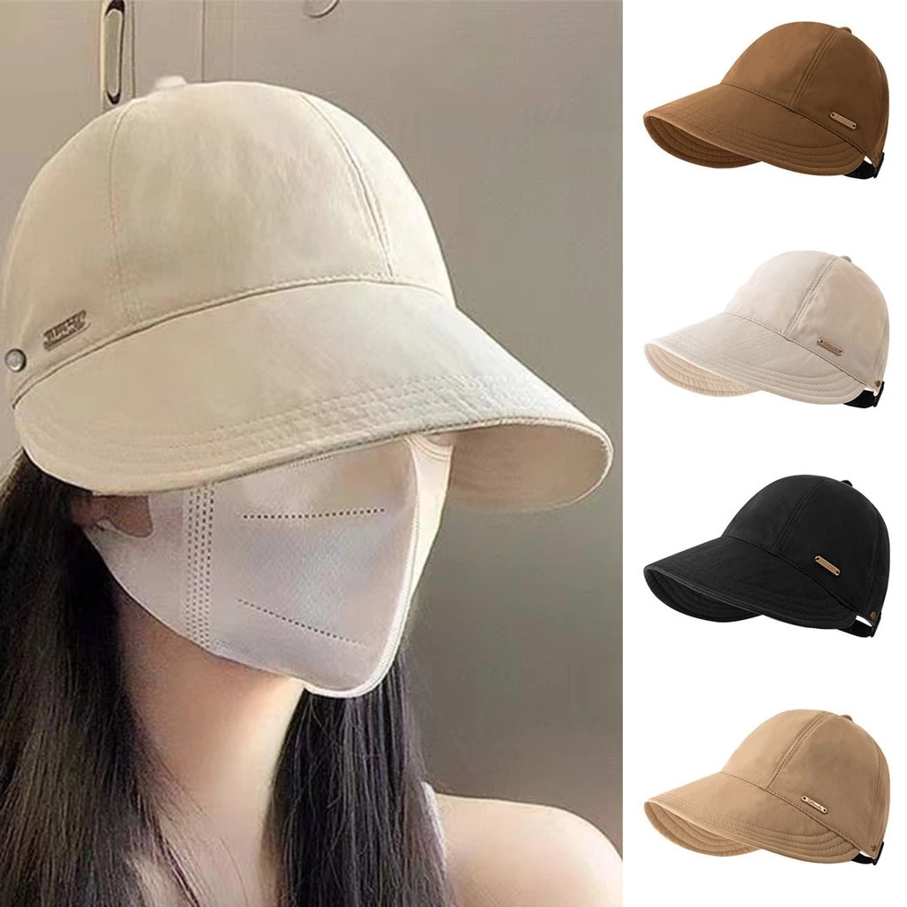 หมวกกันแดดสตรีรุ่นใหม่ หมวกเบสบอล หมวกปลายแหลมกันรังสียูวีแบบกลวงพับได้ สไตล์เกาหลี แฟชั่นปรับขนาด