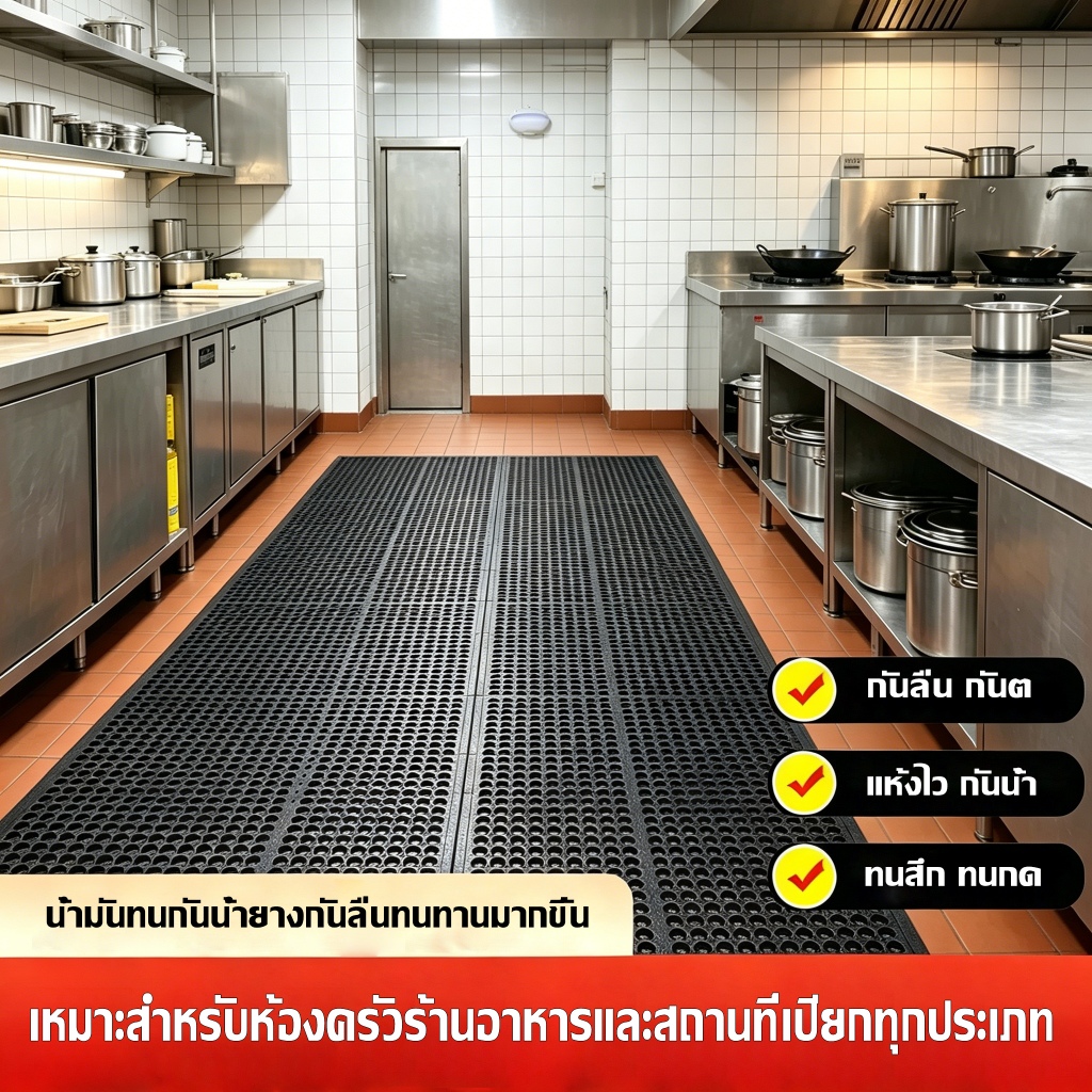 พร้อมส่ง ยางมีรู Siam Flooring แผ่นยางกันลื่น ทำจากยาง กันเมื่อย แบบมีรู ใช้งานครัว ทางเดิน Bevelled anti fatigue mat