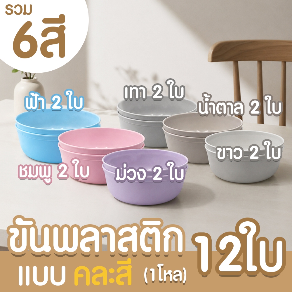 ขันน้ำ ขันพลาสติก (12ใบ)  *คละสี* ขนาด 16 18 20 ซม.ขันน้ำสีพาสเทล อเนกประสงค์ ขันน้ำอย่างดี หนาพิเศษ Outlet