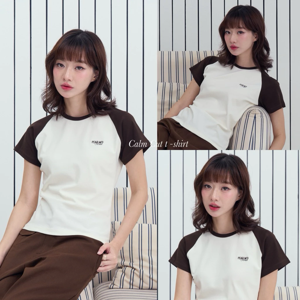 Calm cut T-shirt two tone เสื้อยืดแต่งแขนทูโทน แต่งป้ายโลโก้
